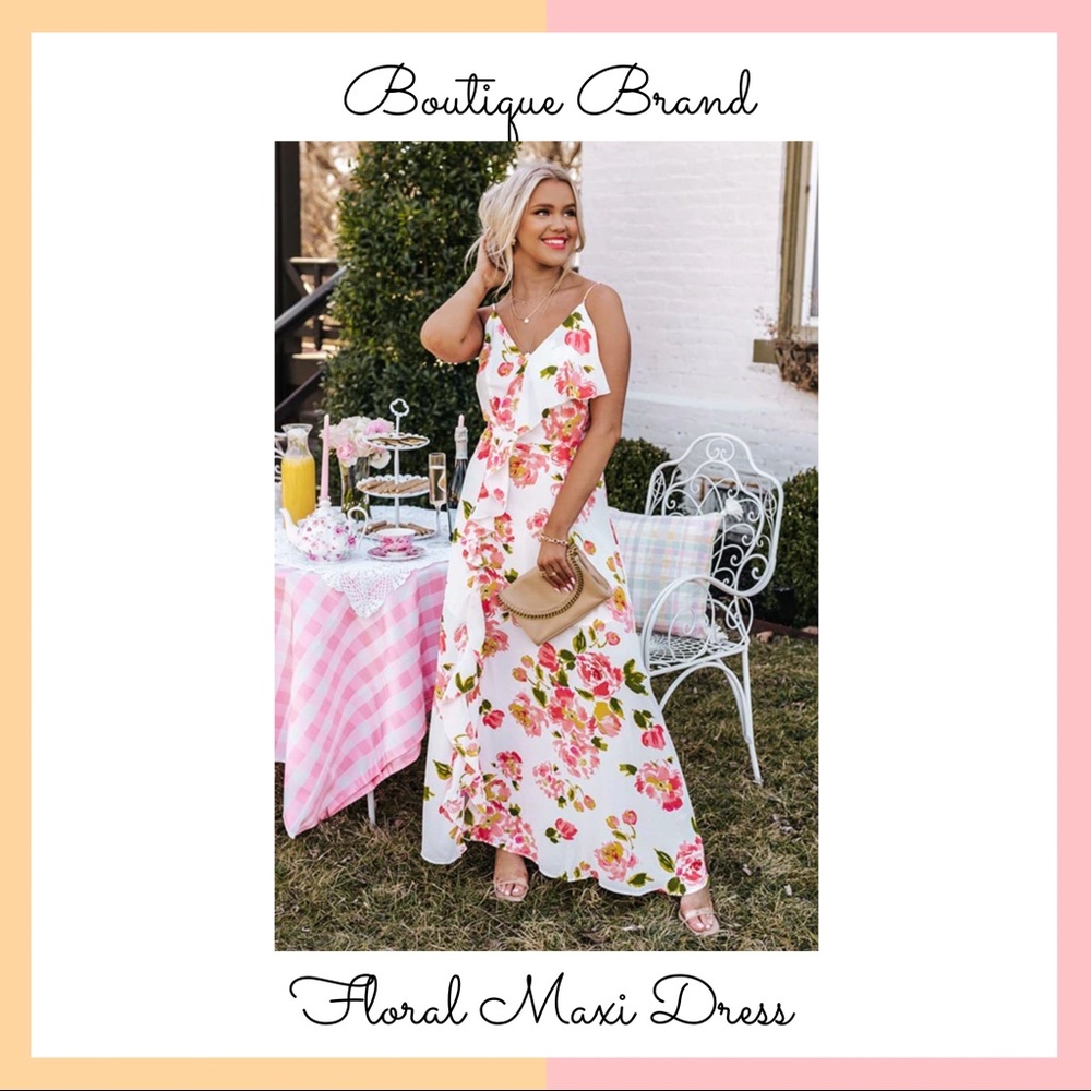 White Spring Floral Maxi Dress